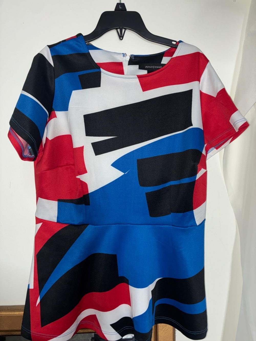 Ashley Stewart Colorblock Peplum Top Red Blue 10
